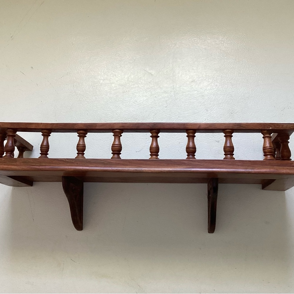 Elegant Vintage Brown Wooden Fenced Wall Shelf